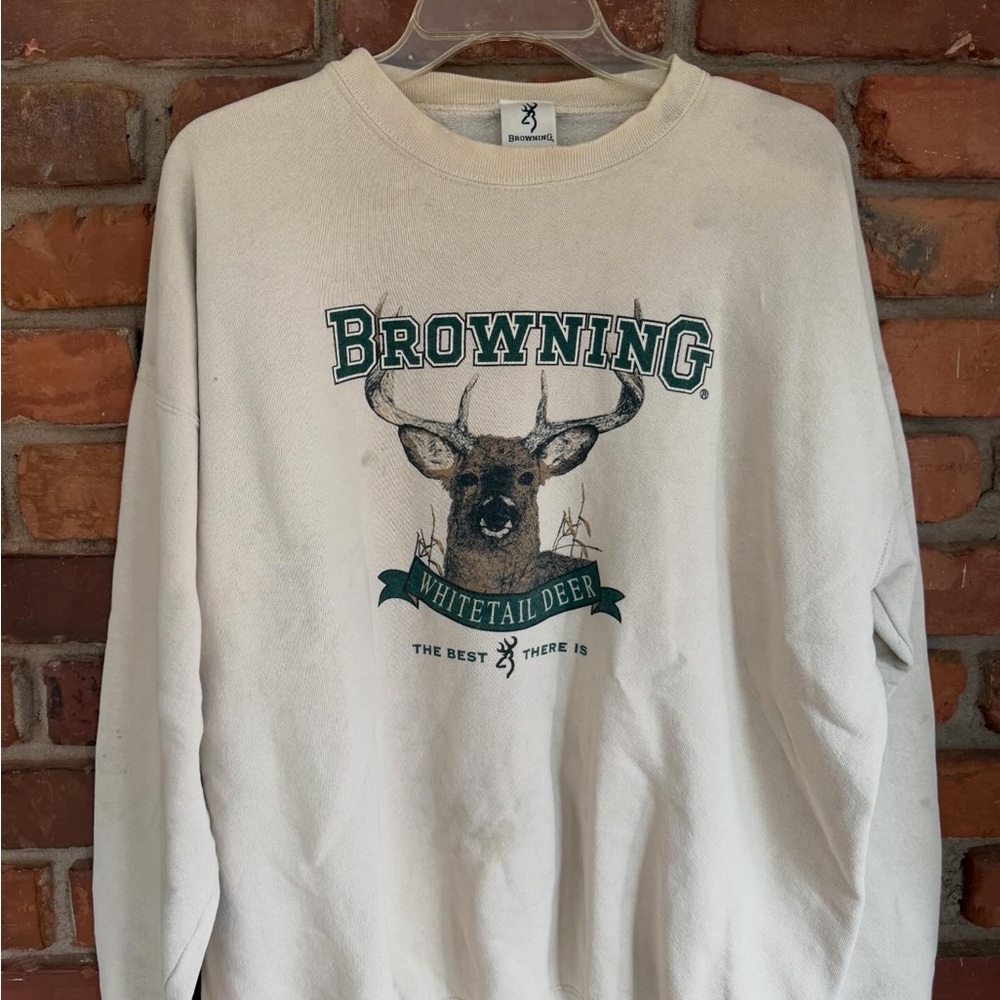 Browning Men's White Crewneck Sweater with Deer Design
